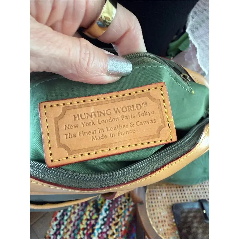 Vintage Hunting World Green & Tan Equestrian Safari Explorer Chic Crossbody Bag